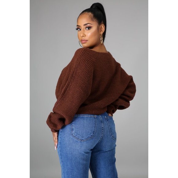 Brown Long Sleeve Round Neck Sweater #1732 - Picture 2 of 7